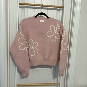 Chic Pink Floral Crew Neck Sweater